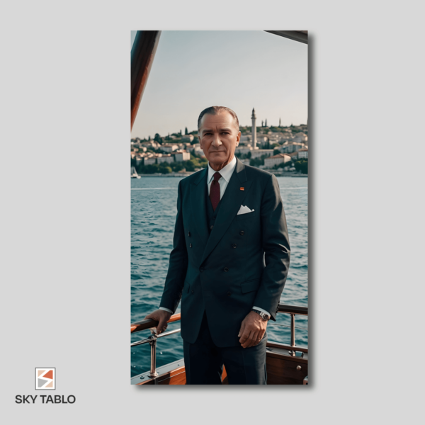 Boğazda Atatürk uzun dikey tablo yakından görünümü