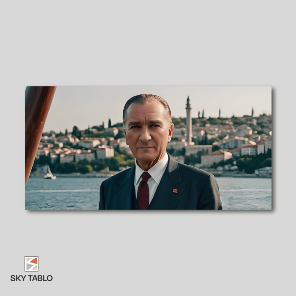 Boğazda Atatürk uzun yatay tablo yakından görünümü