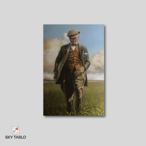 Buğday Tarlasında Yürüyen Atatürk dikey tablo yakından görünümü
