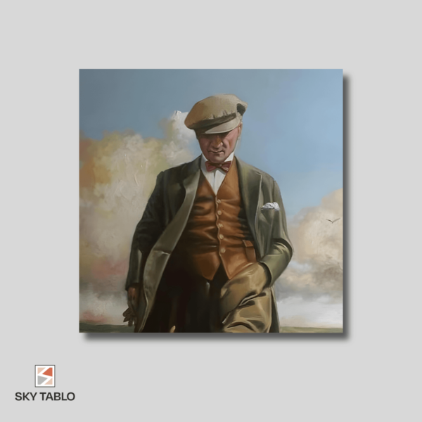 Buğday Tarlasında Yürüyen Atatürk kare tablo yakından görünümü