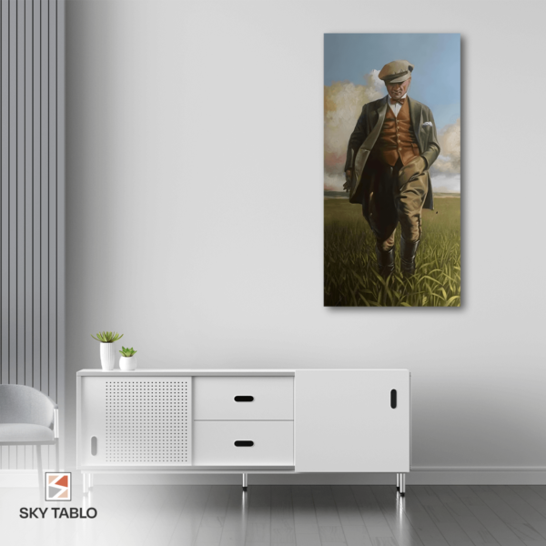 Buğday Tarlasında Yürüyen Atatürk uzun dikey tablo