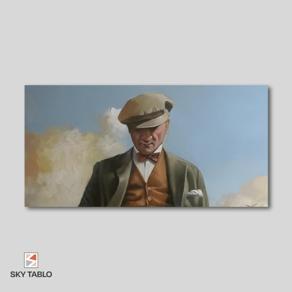 Buğday Tarlasında Yürüyen Atatürk uzun yatay tablo yakından görünümü
