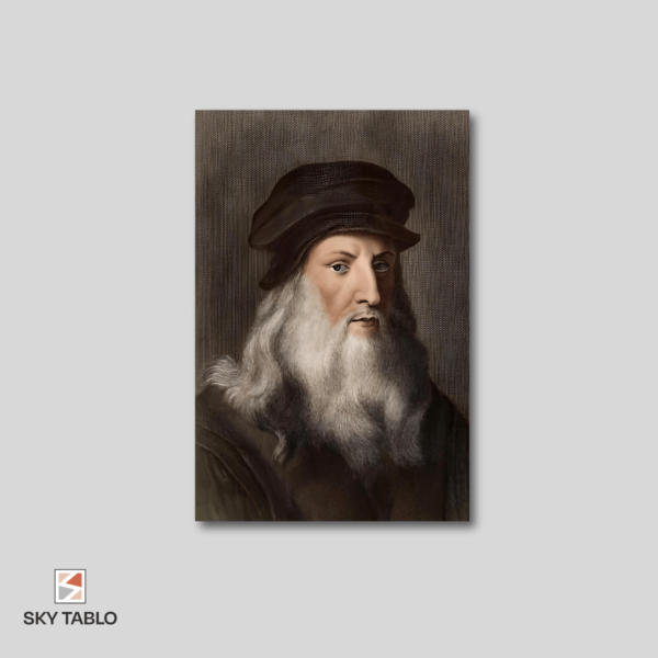 Leonardo Da Vinci’nin Portresi dikey tablo yakından görünümü