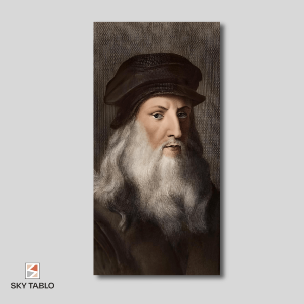 Leonardo Da Vinci’nin Portresi uzun dikey tablo yakından görünümü