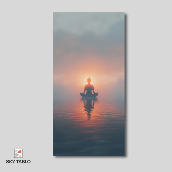 Meditasyon ve Güneş Doğuşu uzun dikey tablo yakından görünümü