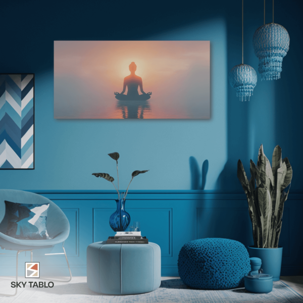 Meditasyon ve Güneş Doğuşu uzun yatay tablo