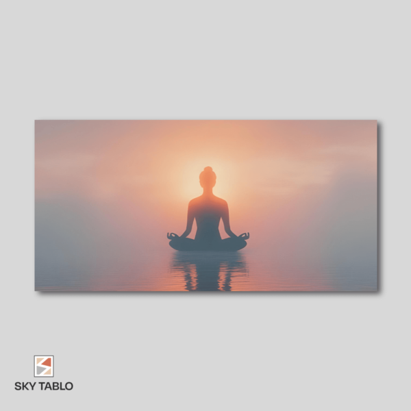 Meditasyon ve Güneş Doğuşu uzun yatay tablo yakından görünümü