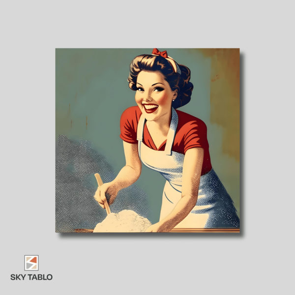 Retro Şef – Esprili Mutfak Dekorasyonu kare tablo yakından görünümü