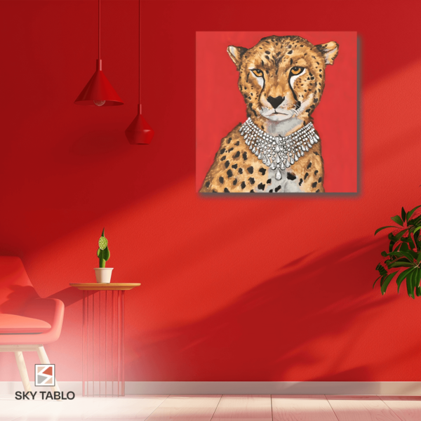 zerafetin simgesi kırmızı arka planlı leopar kare tablo