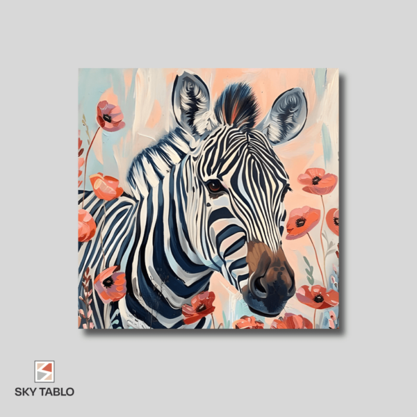Gelincikler Arasında Zebra kare tablo yakından görünümü