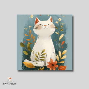 Kedi ile Huzur kare tablo yakından görünümü