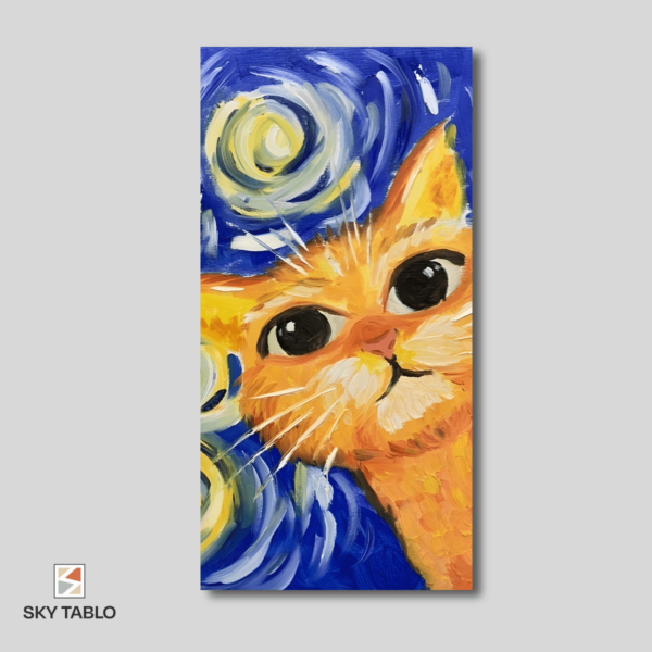 Yıldızlara Bakan Kedi uzun dikey tablo yakından görünümü