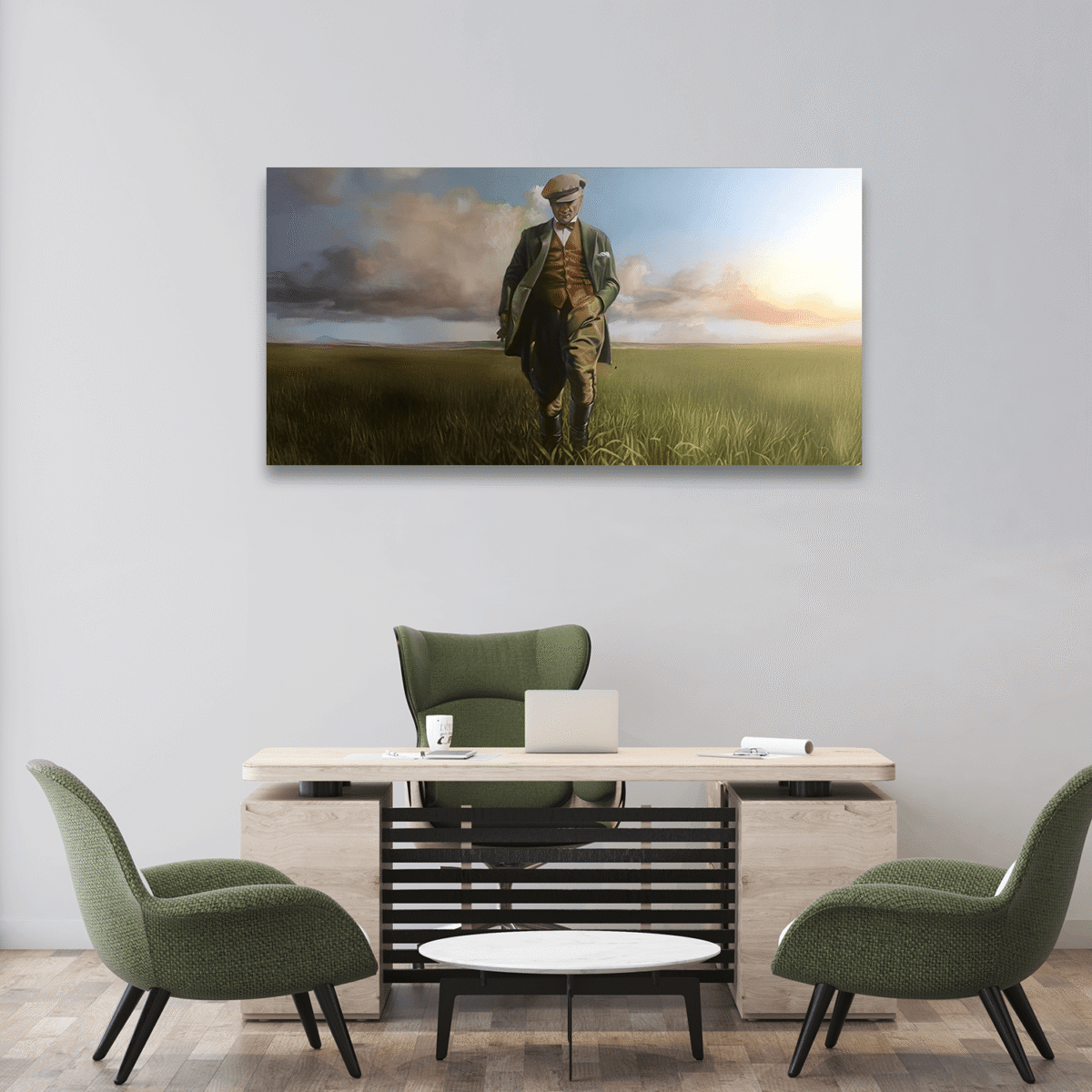 Atatürk Portresi: Tarihi, Anlamı ve Türk Kültüründeki Yeri Buğday Tarlasında Yürüyen Atatürk Kanvas Panoramik Yatay 2X1.Png Adlı Dosyanın Kopyası
