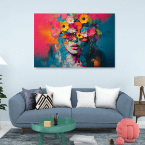 Renk Patlaması – Çiçek Kadın Portresi Tablosu