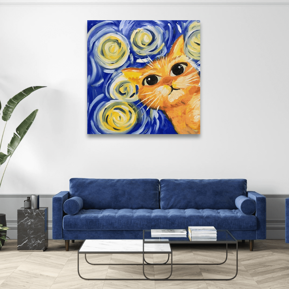 Yıldızlı Gecede Meraklı Kedi Kanvas Kare 1X1.Png Adlı Dosyanın Kopyası